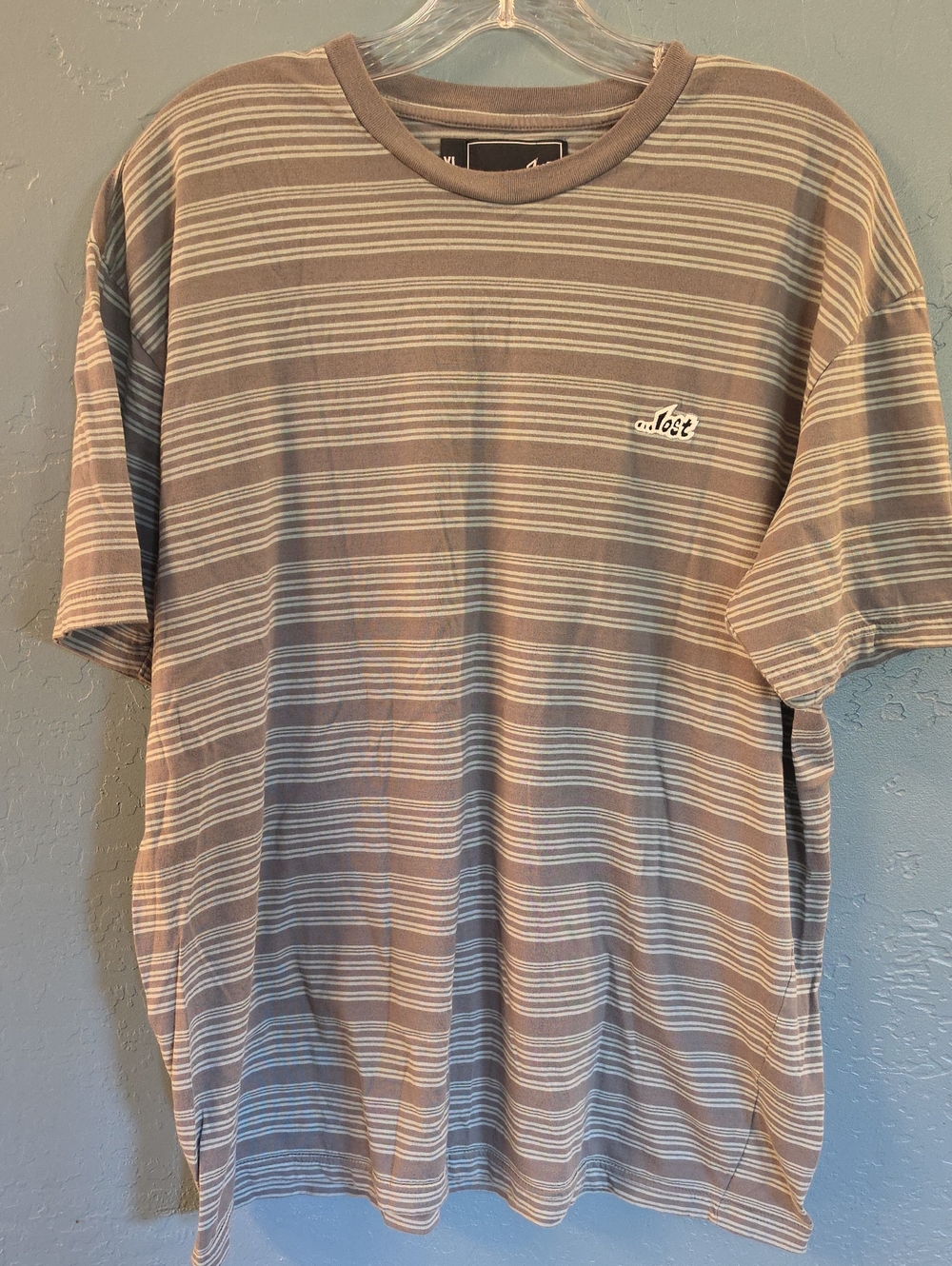 Lost Men's Teal & Grey Striped Crew Neck Tee